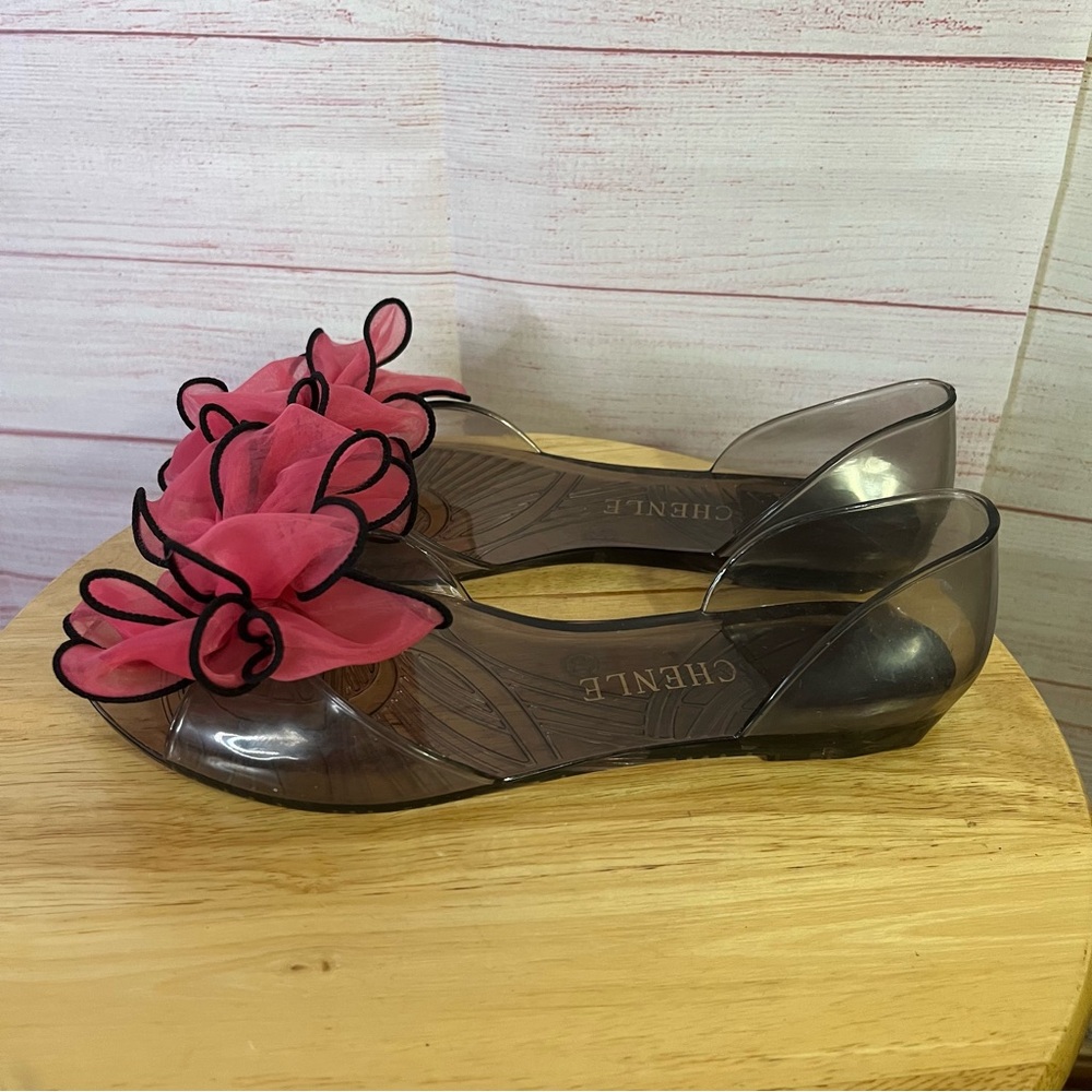 Chenle Bow Flower Peep Toe Jelly Sandal‎ Size 40